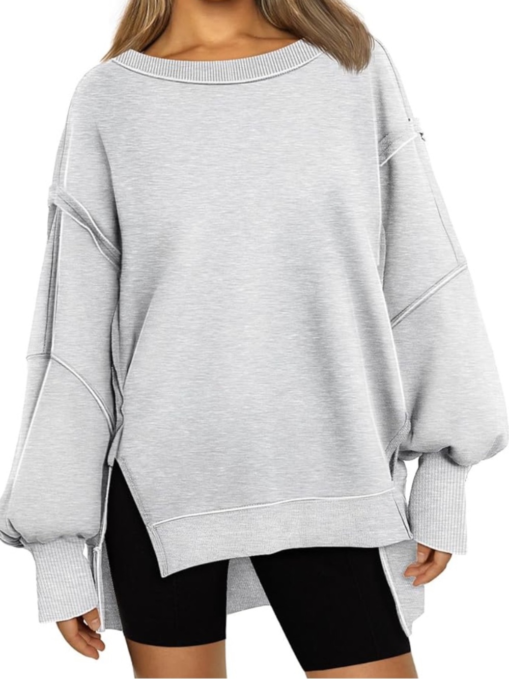 Trendy Queen Light Gray Women's Raw Hem Oversized Pullover Sweatshirt. Size‎ XL.